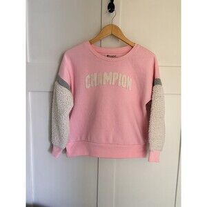 Girls Champion Heritage Sherpa Sweatshirt Pink White Crew Sweater Sz Youth XL